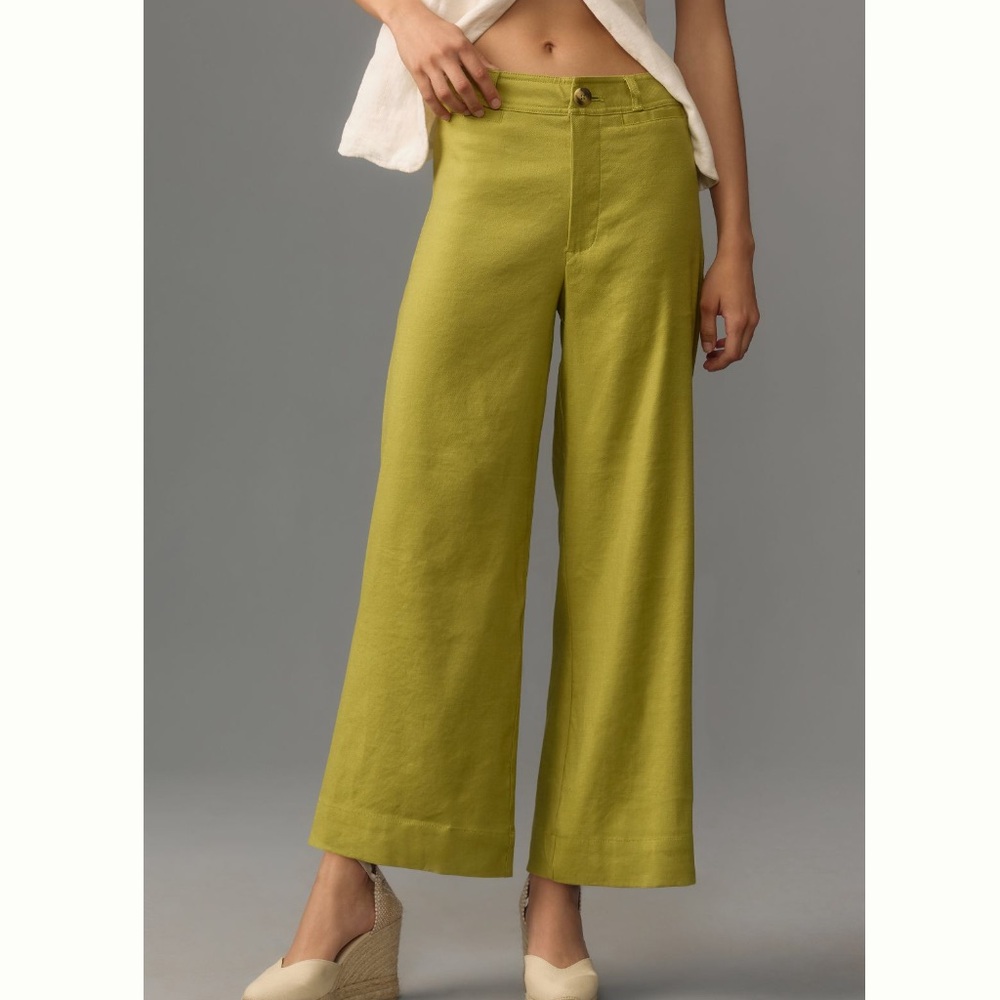 Maeve Ettie Linen Light Green High Rise Crop Wide Leg Pants 23